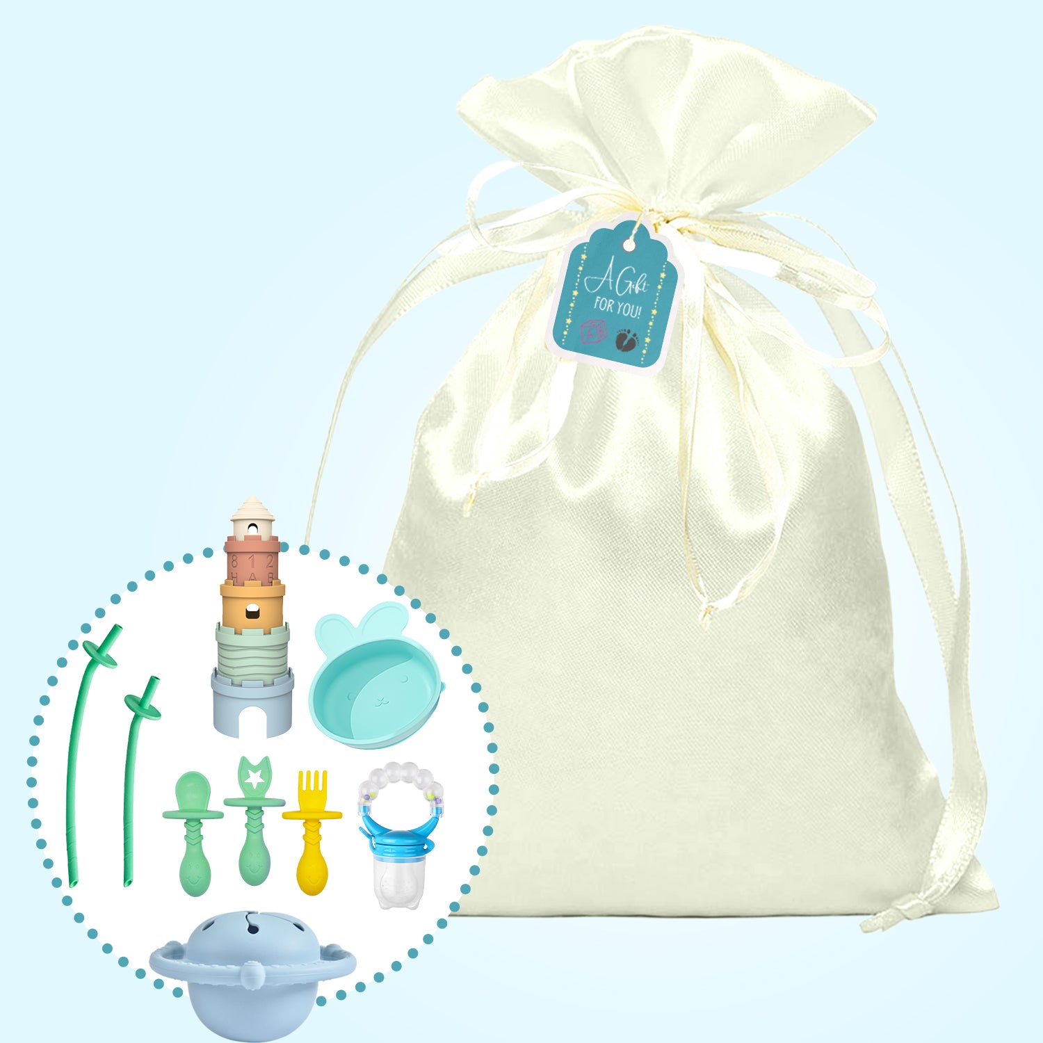 Swaddle baby gift set | bib, blanket, buy snack cup, teether, baby boy, baby shower gift, welcome gift, new born