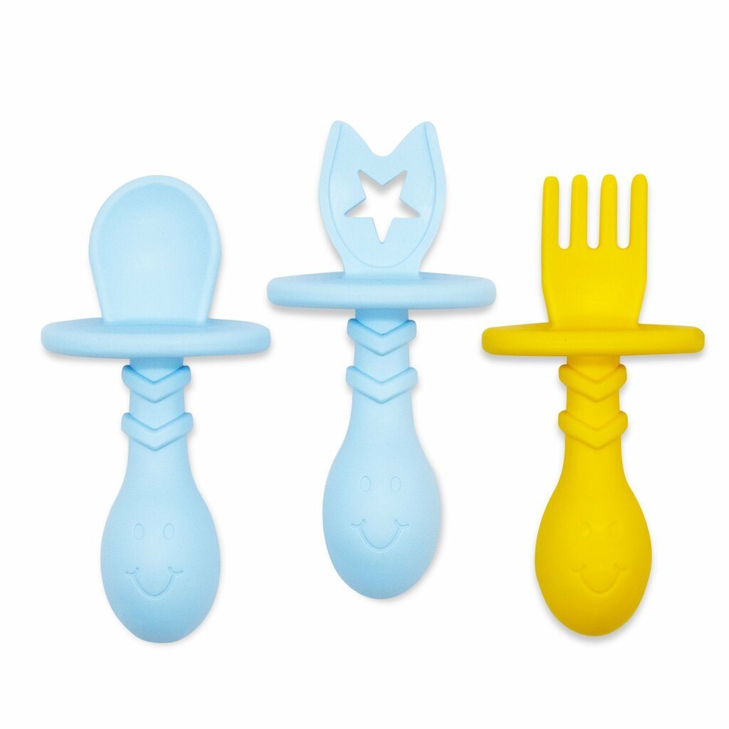 Baby Utensils, Silicone Baby Spoons Self Feeding and Baby Forks, Toddler  Utensils for Led Weaning, First Stage Utensils for Self-Feeding (Blue)