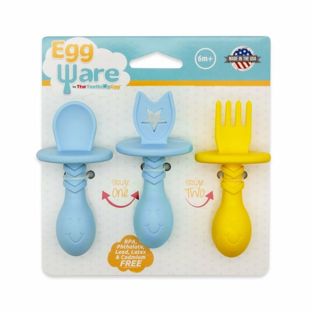 Silicone 3-pc Baby Utensils First Stage Spoon and Fork Set